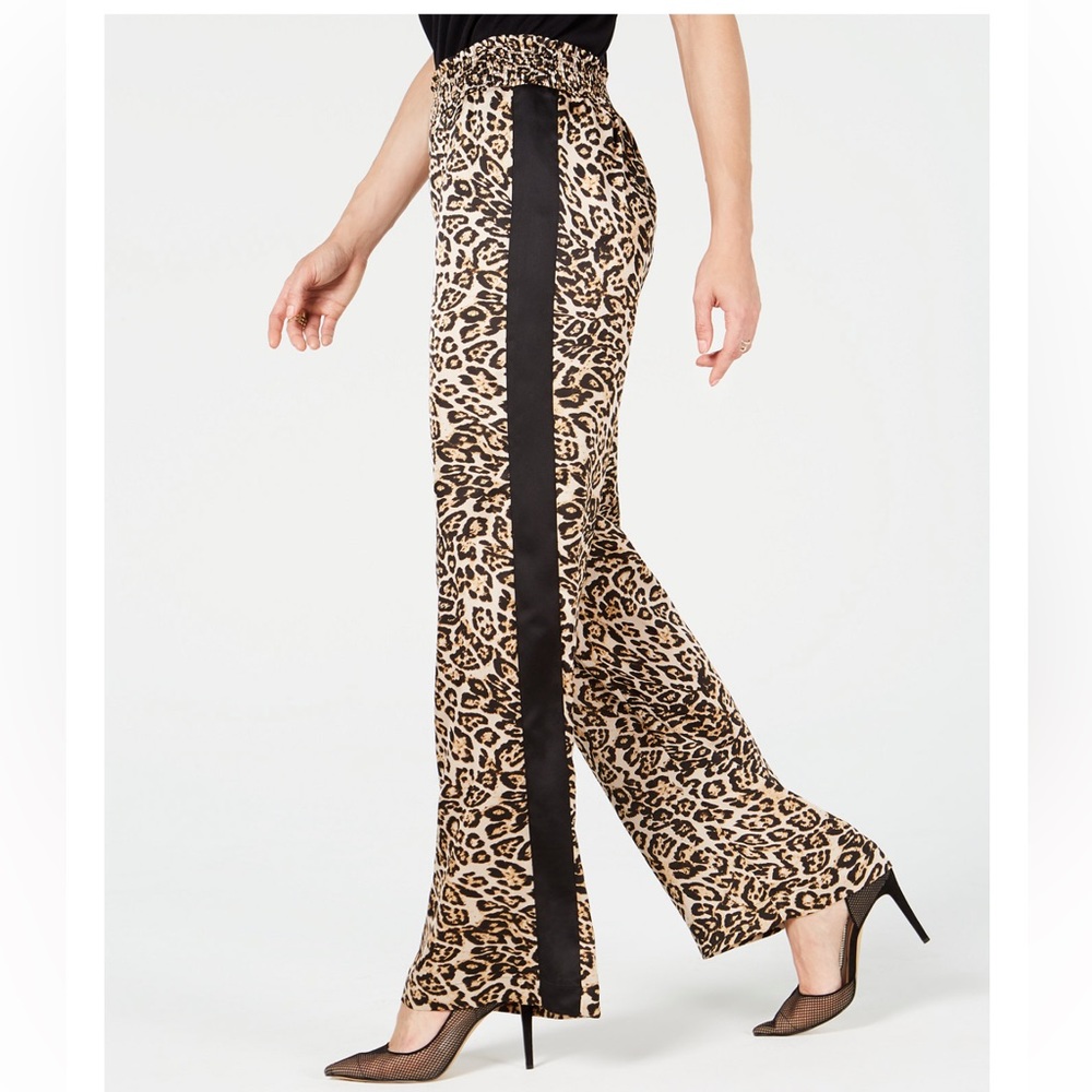 INC Leopard animal Print Smocked-Waist Wide-Leg Pants